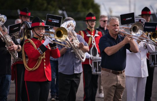 Tristan Mitchel (right, playing the trombone) says the weekend was a fantastic opportunity to reminisce on his 25 years with the band.