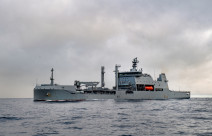 Royal New Zealand Navy's HMNZS Aotearoa sailing on the ocean. 