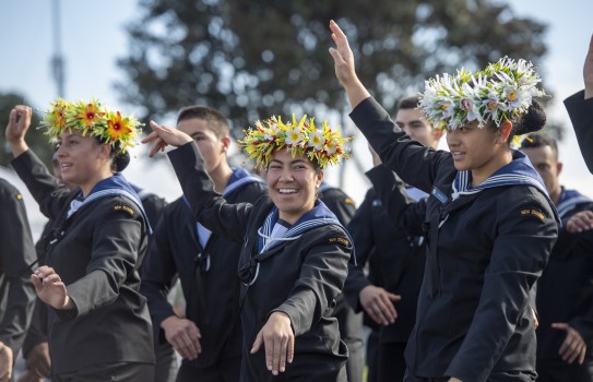 Pasifika sailors of the Royal New Zealand Navy perform at a Navy graduation ceremony 