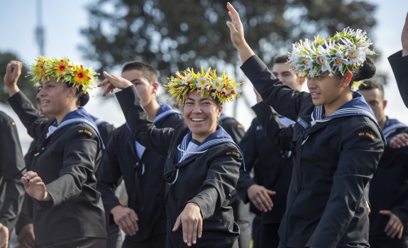 Pasifika sailors of the Royal New Zealand Navy perform at a Navy graduation ceremony 
