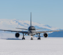 The Royal New Zealand Boeing 757 on the snow runway in Antarctica