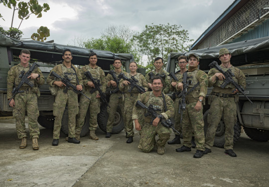 Army lawyer Captain Jin Cha (standing fourth from right) takes part in Operation Solomon Island Assistance in 2021.