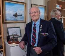 Flying Officer Jack Marshall DFC at his home.