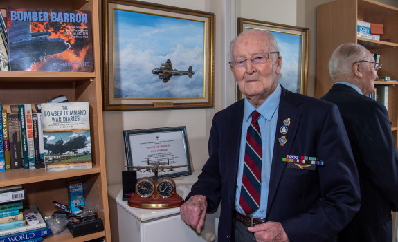 Flying Officer Jack Marshall DFC at his home.
