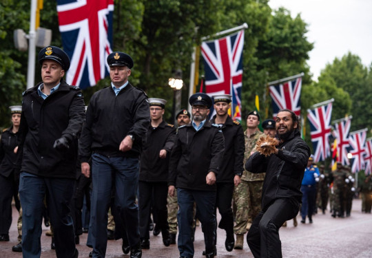 The NZDF contingent takes part in the Queen’s Platinum Jubilee Pageant rehearsal through the early morning London streets