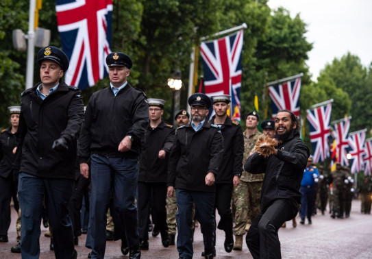 The NZDF contingent takes part in the Queen’s Platinum Jubilee Pageant rehearsal through the early morning London streets