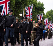 The NZDF contingent takes part in the Queen’s Platinum Jubilee Pageant rehearsal through the early morning London streets