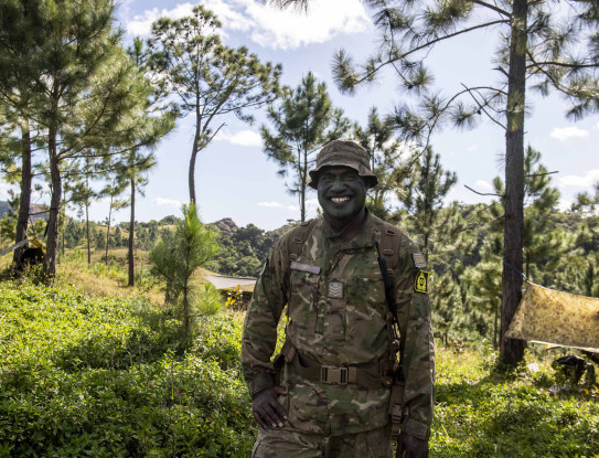 Staff Sergeant Aseri Balawa, 39, out on exercise in Fiji’s Nausori Highlands with the Officer Cadet School of New Zealand