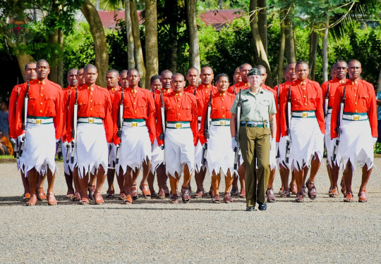 Corporal Laura McFadzien marches with the RFMF graduates (Photo credit: RFMF media)
