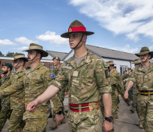 Gunner Reagen Powell rehearses for the procession at Pirbright Camp in Surrey.