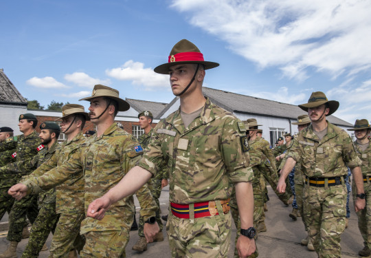 Gunner Reagen Powell rehearses for the procession at Pirbright Camp in Surrey.