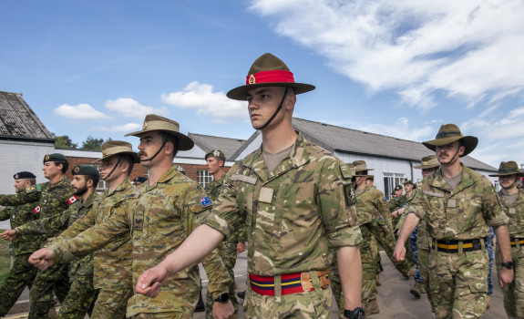 Gunner Reagen Powell rehearses for the procession at Pirbright Camp in Surrey.