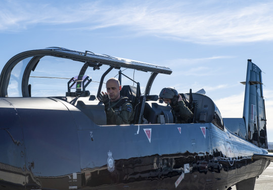 PLTOFF Mike West and instructor FLTLT (RAAF) Benjamin Griffin in a T6-C Texan.