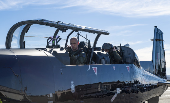 PLTOFF Mike West and instructor FLTLT (RAAF) Benjamin Griffin in a T6-C Texan.