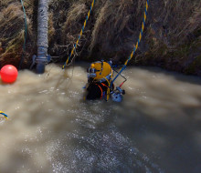 An eight-person team from HMNZS Matataua got Gisborne’s water supply flowing properly again, after diving in a severely blocked treatment plant to remove silt.