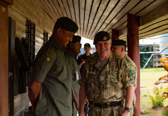 Major General John Boswell receiving a tour of Delta Company in Nadi