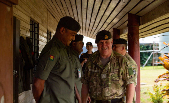 Major General John Boswell receiving a tour of Delta Company in Nadi