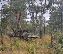 A Light Armoured Vehicle (NZLAV) in the bush in Australia