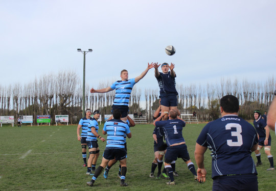 The Royal New Zealand Navy rugby team in action against their Air Force counterparts in 2018