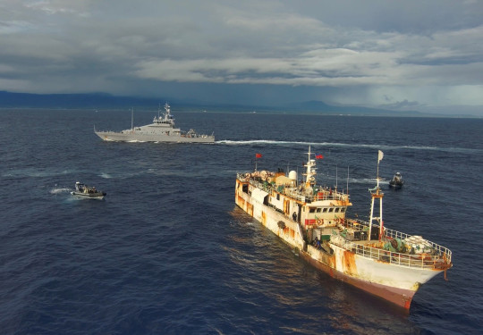 Two Rigid Hulled Inflatable Boats from HMNZS Taupo approach a vessel prior to boarding