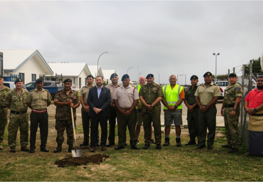Personnel from HMAF, NZDF, the New Zealand High Commission in Tonga, the building contractor and the principal Architect attend the ground breaking ceremony for the new HMAF Leadership Centre being built in partnership with the New Zealand Ministry of For