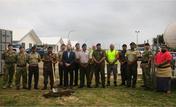 Personnel from HMAF, NZDF, the New Zealand High Commission in Tonga, the building contractor and the principal Architect attend the ground breaking ceremony for the new HMAF Leadership Centre being built in partnership with the New Zealand Ministry of For