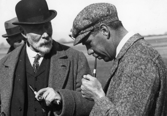 Sir Henry Wigram (centre, with bowler hat) with Lieutenant Colonel Arthur Bettington, from the British Air Ministry at Sockburn Aerodrome in 1919 