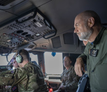 A Royal New Zealand Air Force aviator looks out the window of a Royal Air Force A400M Atlas during a familiarisation flight over Hawaii during Mobility Guardian 23. U.S. Air Force photo by Tech. Sgt. Joseph Pick.