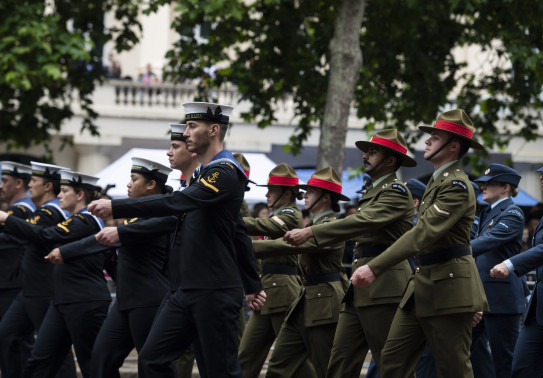 Private Gautam Bajaj marches down London’s The Mall at the Queen’s Platinum Jubilee Pageant.