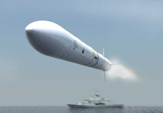 Artist impression of a Sea Ceptor missile being launched from a ship