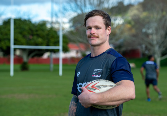 Royal New Zealand Navy Leading Diver Ethan Shergold, co-captain of the Te Taua Moana rugby team, competing in the Commonwealth Navy Rugby Cup tournament in the United Kingdom this month.