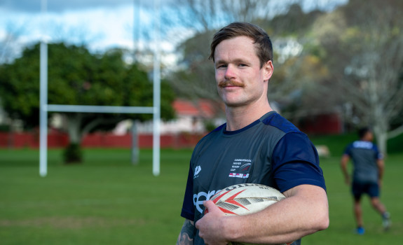 Royal New Zealand Navy Leading Diver Ethan Shergold, co-captain of the Te Taua Moana rugby team, competing in the Commonwealth Navy Rugby Cup tournament in the United Kingdom this month.