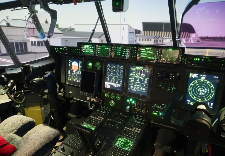 Inside the new C-130J Hercules simulator, which is designed to replicate the cockpit and flight environment with high realism