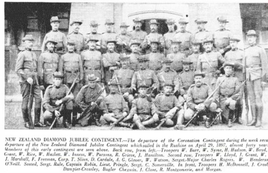 New Zealand service people have been attending royal coronations and jubilees in London since 1897. This Timaru Herald clipping shows the contingent that attended Queen Victoria’s Diamond Jubilee in that year.