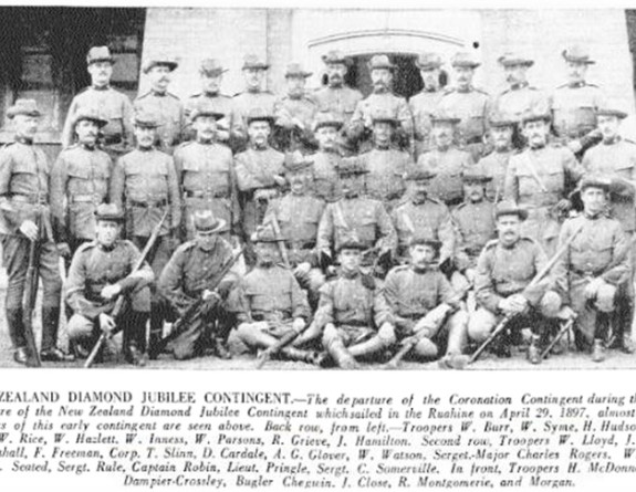 New Zealand service people have been attending royal coronations and jubilees in London since 1897. This Timaru Herald clipping shows the contingent that attended Queen Victoria’s Diamond Jubilee in that year.