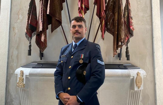 Corporal Perrie Smith in the church at London’s Wellington Barracks, where the NZDF and other contingents were mustered before the Platinum Jubilee Pageant military parade