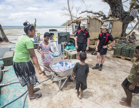 NZ Army Engineers operate water desalination and treatment equipment in Fiji.