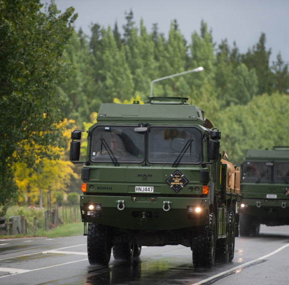 3rd Combat Service Support Battalion convoy making their way to Kaikoura to deliver Civil Defence support in 2016. 