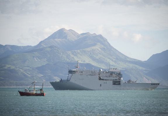 HMNZS Canterbury in Kaikoura helping evacuate travellers and locals following a magnitude 7.5 Earthquake.