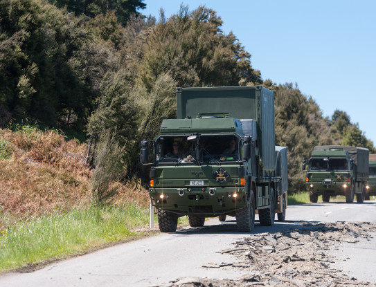 3rd Combat Service Support Battalion convoy making their way to Kaikoura to deliver Civil Defence support in 2016 following a magnitude 7.5 Earthquake. 