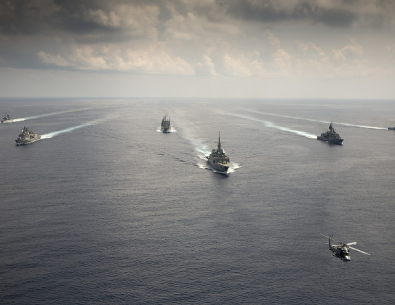 Warships from Australia, Malaysia, Singapore and New Zealand during Exercise Bersama Shield 2017.