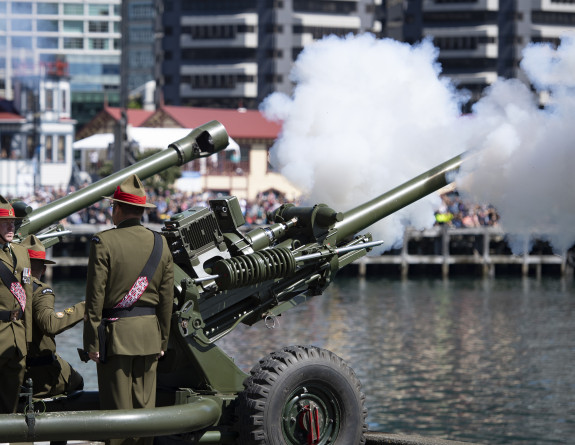 Gunners from 16th Field Regiment, Royal Regiment of New Zealand Artillery, fire a 100-Gun Salute supporting the Armistice Centenary National Ceremony in Wellington. 