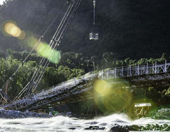 Combat Engineers from Burnham and Linton assist Downer Construction in rebuilding the MSR bridge that leads to Fox Glacier from the town centre.