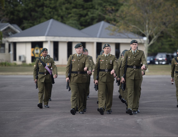 New Zealand Army personnel marching at Linton Military Camp. 