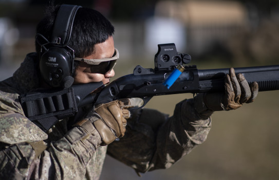 Air Force Security Forces shotgun training at Manning Range, Waiouru Training Area.