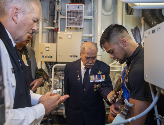 Laying of the Mauri dawn ceremony on HMNZS Manawanui.