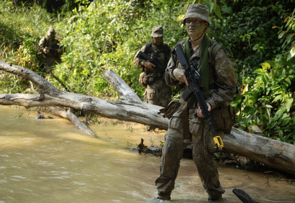 New Zealand Army reservists in the thick of the jungle in Malaysia on exercise Bersama Lima. 