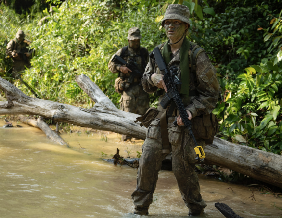 New Zealand Army reservists in the thick of the jungle in Malaysia on exercise Bersama Lima. 