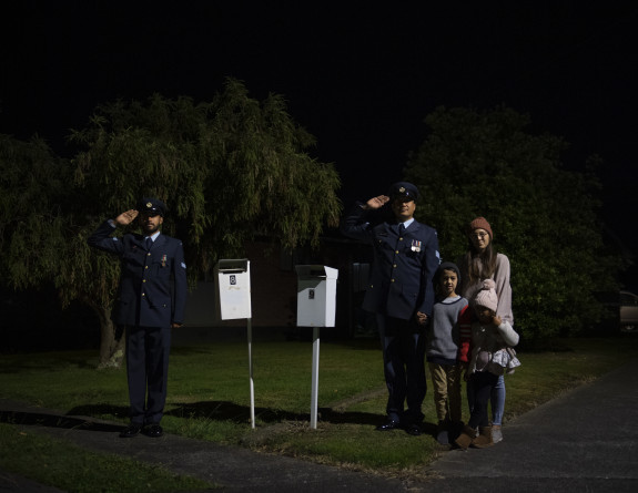 Air Force personnel standing at their letterbox within their bubbles during Stand at Dawn 2020