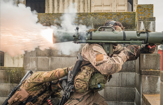 Soldiers fire a Carl Gustaf M3 